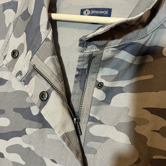 Democracy Camo Jacket Women's Small Size Gray Drawstring Bottom Zipper Cotton - Picture 9 of 11